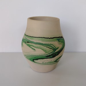 Nemadji Green Swirl Pottery Vase