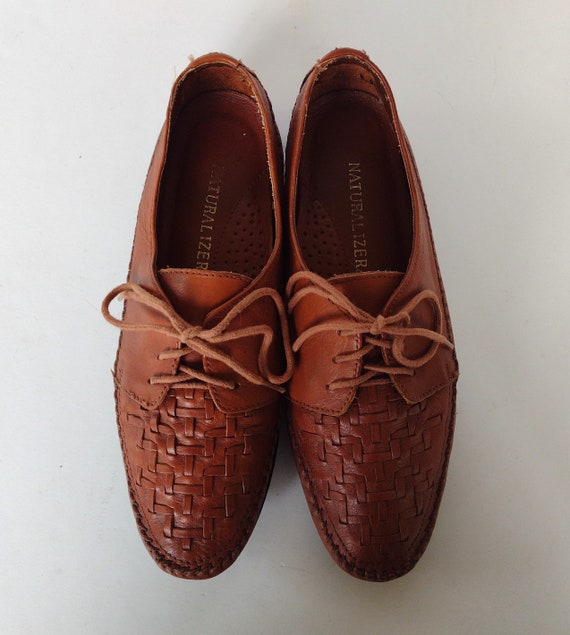 Naturalizer Brown Leather Woven Oxfords - Womens … - image 4