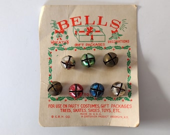 Vintage 50's Multi Colored Jingle Bells - set of 7 in original packaging!