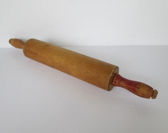 Old Red Handled Wood Rolling Pin