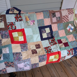 Colorful Hand Made Patchwork Quilt - Large throw - Picnic Blanket - Small Childs Blanket
