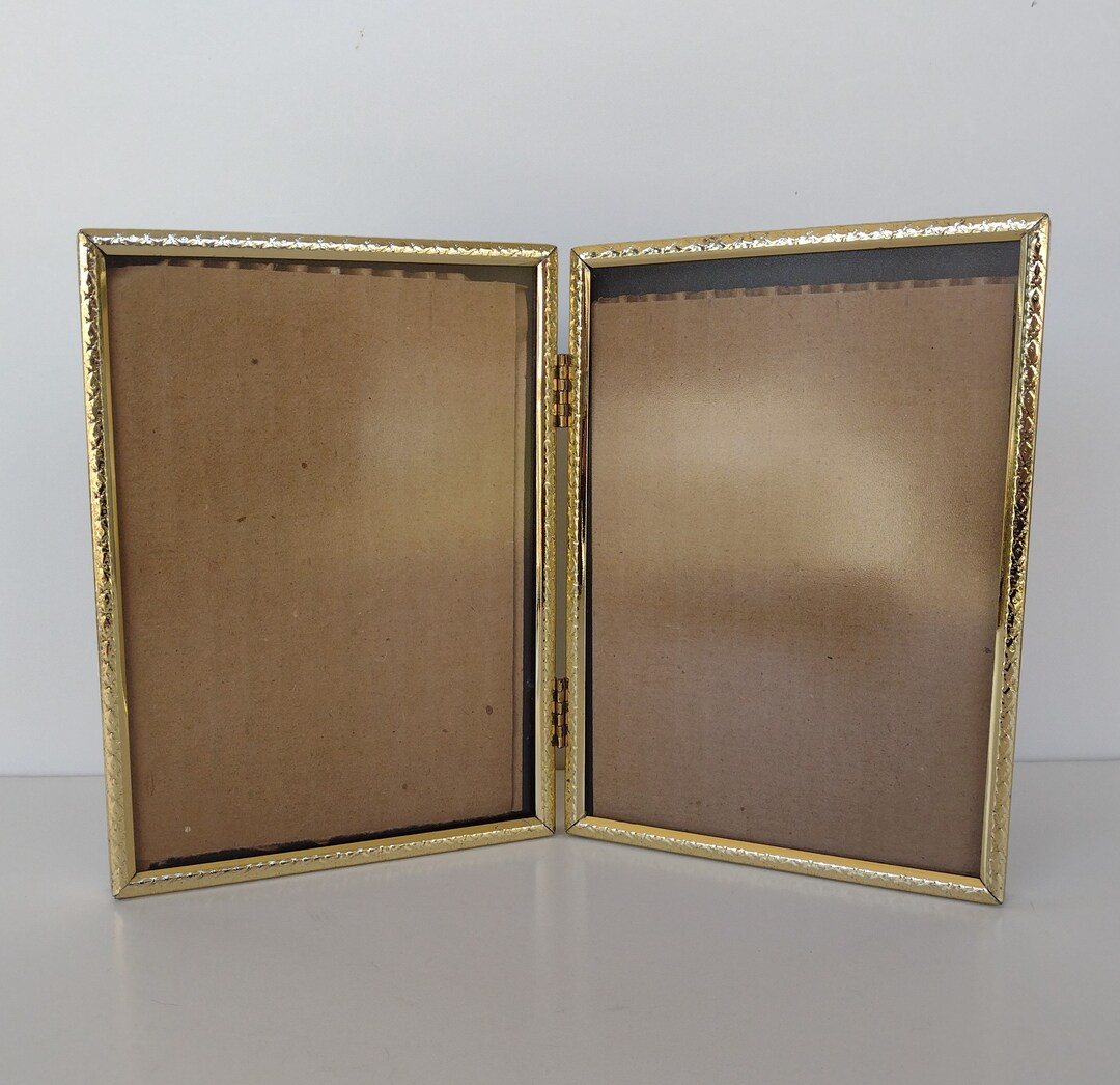 Brass Finish Double 5 X 7 Hinged Picture Frame Set Etsy