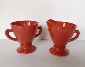 Hazel Atlas Rust Color Milk Glass Cream & Sugar Set