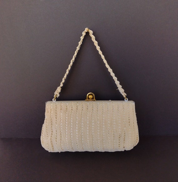 Sweet Mid Century Small White Handbag Bag - Vintag