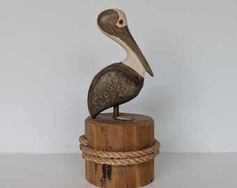Holz geschnitzte Pelikan Skulptur - Nautische Küsten Strand Haus Dekor