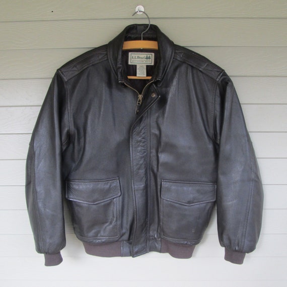 L.L.Bean Mens Dark Brown Leather Bomber Jacket - s