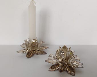 Silver Plated Flower Candleholders - Set of 2 - Holiday Home decor