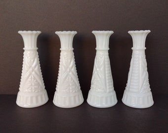 6" Milk Glass Bud Vase Set of 4