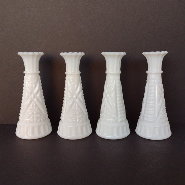 6" Milk Glass Bud Vase Set of 4