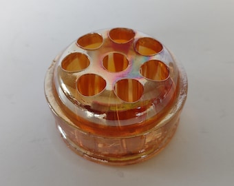 Iridescent Glass Flower Frog - Marigold Amber Gold