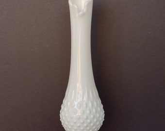 Fenton Tall White Milk Glass Hobnail Swung Vase 14" marked