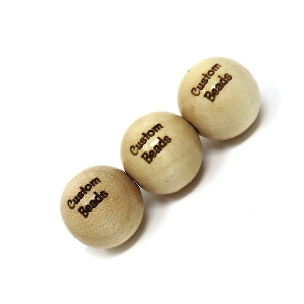 8mm, 10mm & 12mm High Quality Round Light Wood Beads - Natural Color - Custom Engraved - Names, Symbols, Numbers, Logos - Choose Font