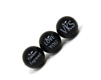 10mm Black Onyx Round Stone Beads - Custom Engraved - Names, Symbols, Numbers, Logos - Choose Font One Side Only - Quantity Discounts