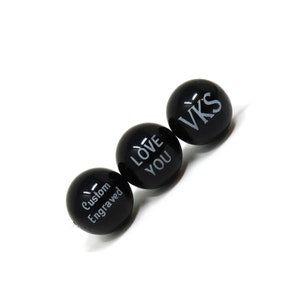 10mm Black Onyx Round Stone Beads - Custom Engraved - Names, Symbols, Numbers, Logos - Choose Font One Side Only - Quantity Discounts