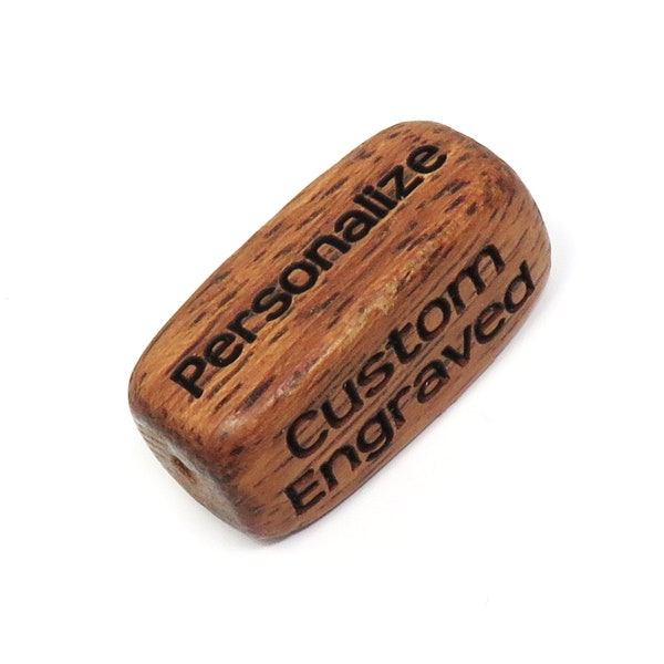 25mm x 12mm Rectangle Cube Bayong Wood Bead - Custom Engrave 4 Sides With Up to 2 Lines on Each Side - Each Bead Can Be Different - Logo