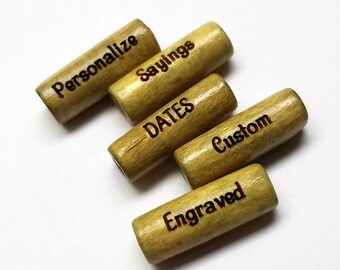 Mm Personalized Light Brown Wood Tube Shaped Beads Custom Laser Engraved Mm Personalized Light Brown Wood Tube Shaped Beads Custom Laser Engraved