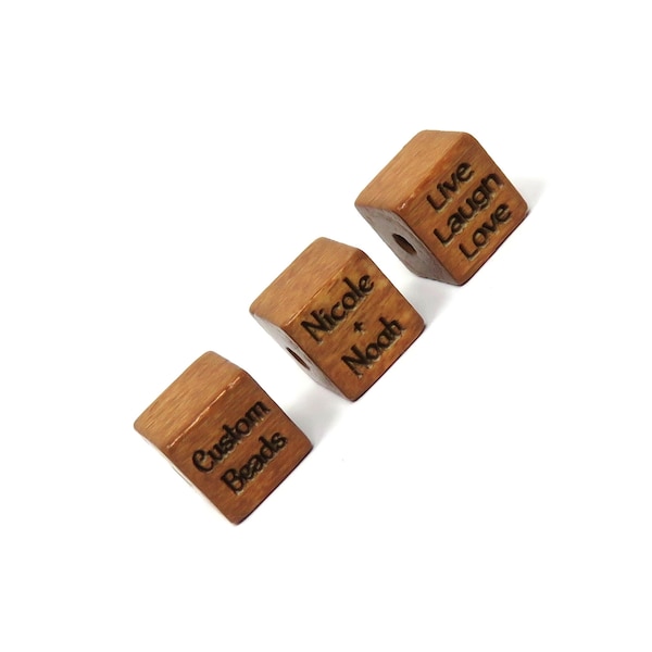 8mm x 8mm Wood Square Cube Bead - Maple Color - Custom Engraved - 2mm Hole - Personalized Names, Words, Symbols, Logos - 2 sides or 4 sides