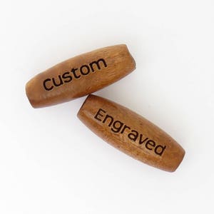 22mm x 8mm - Medium Brown Wood Melon Oval Beads - Custom Laser Engraved - PERSONALIZED - Large Hole - 2.75 to 3mm Hole