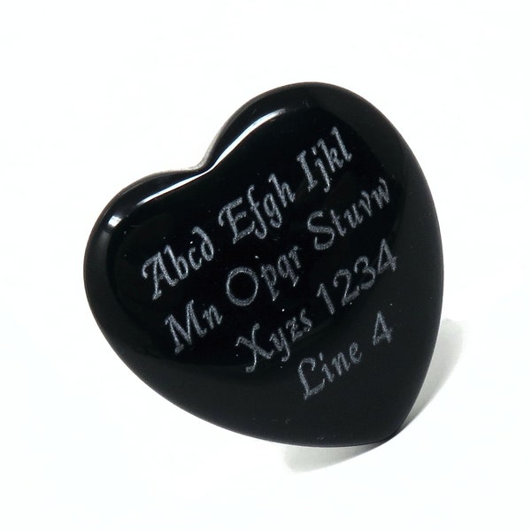 35mm x 10mm - BLACK STONE HEART - Custom Engraved Personalized No holes Love Stone - Wedding - Party - Anniversary - Memorial - Remembrance