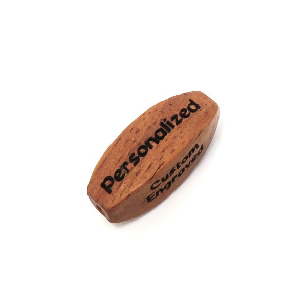 25mm x 10mm Balimbing Oval Bayong Wood Beads - Custom Engraved - 4 Sides With Up to 2 Lines on Each Side - Each Bead Can Be Different