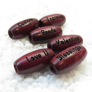 16 x 7 mm - Dark Red Oval Melon Shaped Beads - Custom Laser Engraved - PERSONALIZED