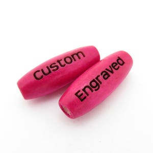 22mm x 8mm - Hellrosa HolzMelone Oval Perlen - Lasergraviert - PERSONALISIERT - Großes Loch - 2,75 bis 3mm Loch - Hot Pink - Fuchsia