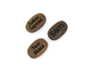15mm x 10mm Wood Flat Oval Beads - Robles Wood - Custom Engraved - 1.5mm Hole - Personalized Names, Words, Symbols, Logos - 2 Sides Engraved