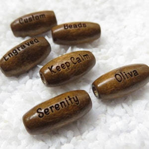 16 x 7 mm - Medium Brown Wood Oval Melon Shaped Beads - Custom Laser Engraved - PERSONALIZED