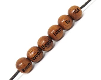 Bayong WOOD Cuentas de madera redondas de 8 mm, 10 mm y 12 mm - Grabado personalizado - Nombres, símbolos, números, logotipos - Elija fuente
