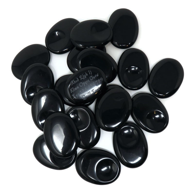 Measures 1.5 inch or 40mm No holes Pocket Stone Custom Engraved Personalized Words or Simple Logo BLACK Worry Stone