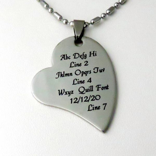Fallendes Herz Anhänger Halskette - PERSONALIZED Benutzerdefinierte Laser markierte gravierte Edelstahl - 9 Schriftarten verfügbar - Option für die hintere Gravur