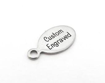 20mm x 10mm x 1mm Oval Stainless Steel Charm - Custom Engraved Black - 1.8 mm Hole - Front Only or Front and Back - Personalized - Logo