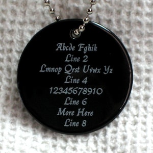 1 Personalized Circle Necklace - BLACK ONYX STONE  - Custom Laser Engraved