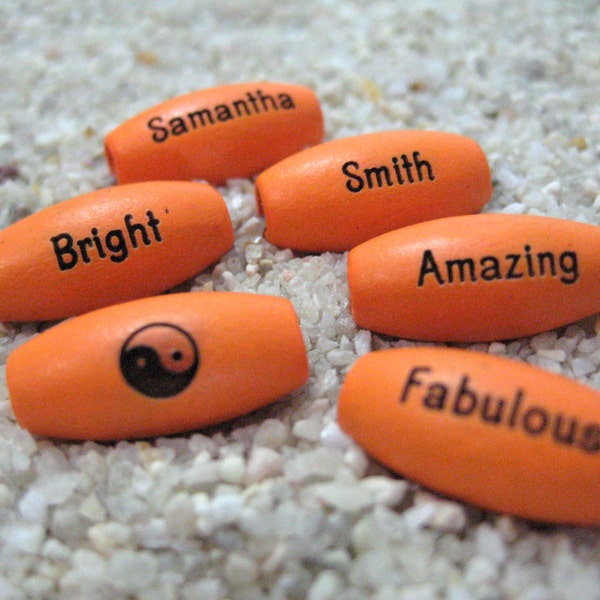16 x 8 mm - Orange - Wood Melon Shaped Beads - 5/8 inch - Custom Engraved - PERSONALIZED