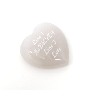 23mm x 25mm x 6mm - WHITE to Lignt Grey AGATE HEART - Custom Engraved Personalized - Cabochon Flat back No holes Love Stone - Wedding Party