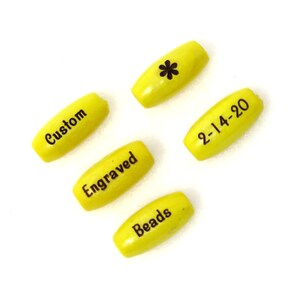 15mm x 7mm - Bright Yellow Wood Oval Melon Shaped Beads - Custom Laser Engraved - 1-2mm hole - Names, dates, words, logos - Barrel