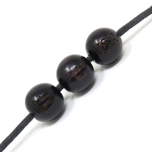 10mm & 12mm High Quality Round BLACK Wood Beads - Custom Engraved - Names, Symbols, Numbers, Logos - Choose Font - Brown