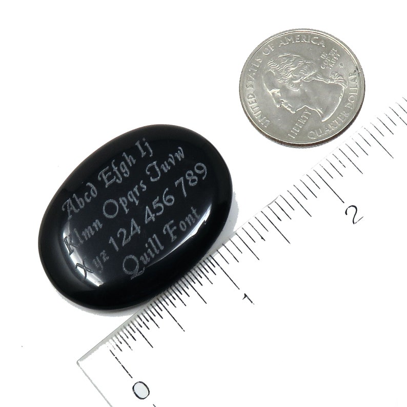 Measures 1.5 inch or 40mm No holes Pocket Stone Custom Engraved Personalized Words or Simple Logo BLACK Worry Stone