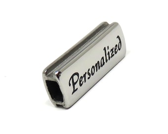 20mm Rectangle Stainless Steel Bead for Macrame Adjustable Back Closure Sliding Knot Bracelet - Custom Engraved Names, Words, Symbols, Logo