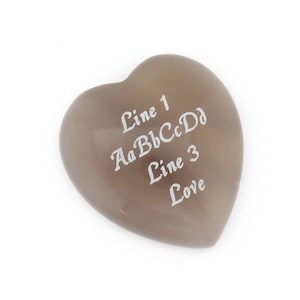 23mm x 25mm x 6mm - GREY AGATE HEART - Custom Engraved Personalized - Cabochon Flat back - No holes - Pocket Love Stone - Party Favors Gifts
