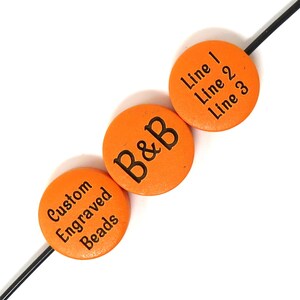 ORANGE Painted Flat Wood Coin Beads - 15mm - Custom Engraved - Words, Names, Dates, LOGO - Front and Back Engraved - 1.8 to 2mm hole