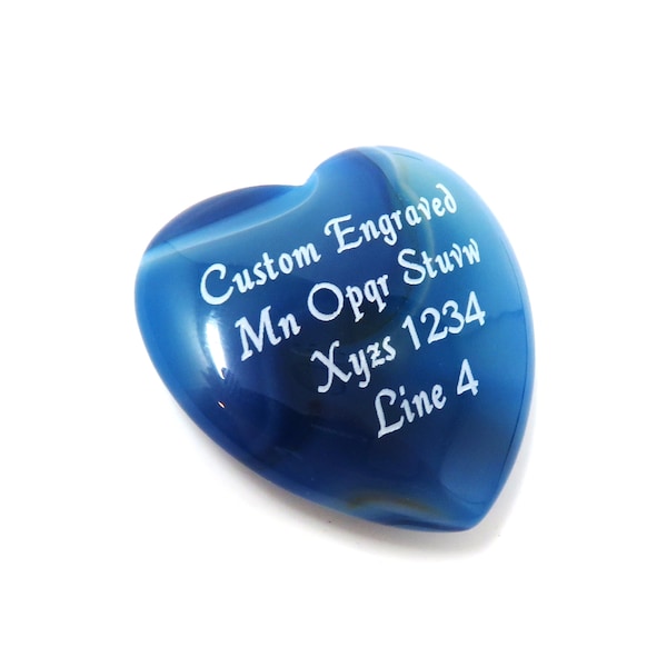 35mm x 10mm - BLUE AGATE HEART - Custom Engraved Personalized No holes Love Stone - Wedding - Party - Anniversary - Memorial - Remembrance