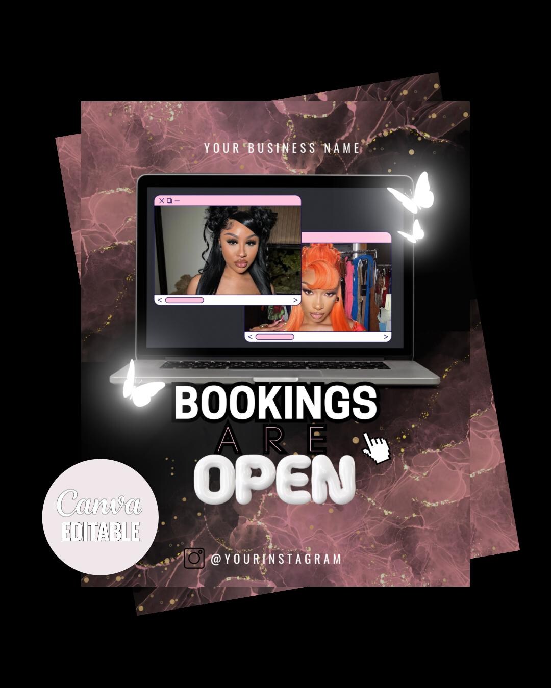 Editable Booking Are Open Booking Flyer Template Glowing Butterflies ...