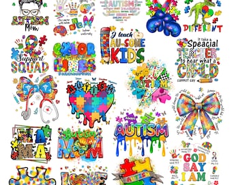 Autism Awareness PNG Bundle, Autism Shirt PNG, Neurodiversity PNG, Autism Mom png, Puzzle & Infinity Design, Sublimation Bundle,20 png Files
