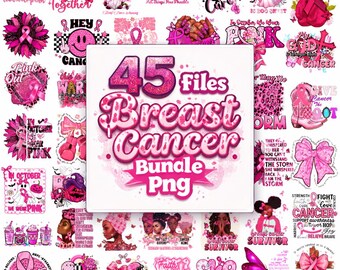 Breast Cancer Awareness PNG Bundle, 45 PNG Files, Pink Ribbon Bundle, Cancer Awareness Sublimation Bundle, Survivor PNG Bundle