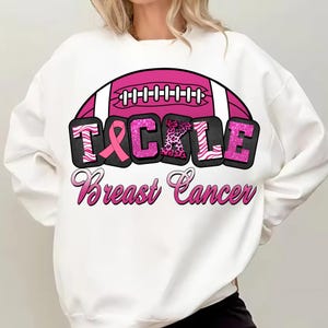 Tackle Breast Cancer PNG, Football Awareness Sublimation, Pink Ribbon Glitter Design