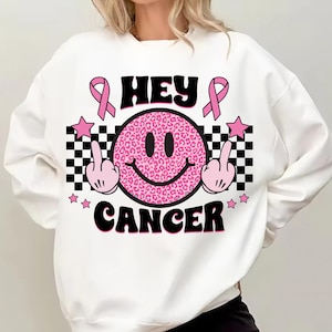 Hey Cancer PNG, Brustkrebsbewusstseins-Sublimation, rosa Band-Mittelfinger-Design