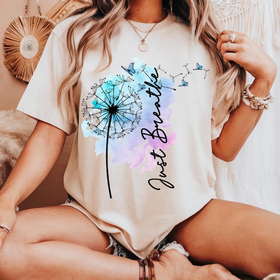 Just Breathe PNG, Dandelion PNG, Inspirational Quote PNG, Mental Health Shirt Design, Calm Aesthetic Sublimation