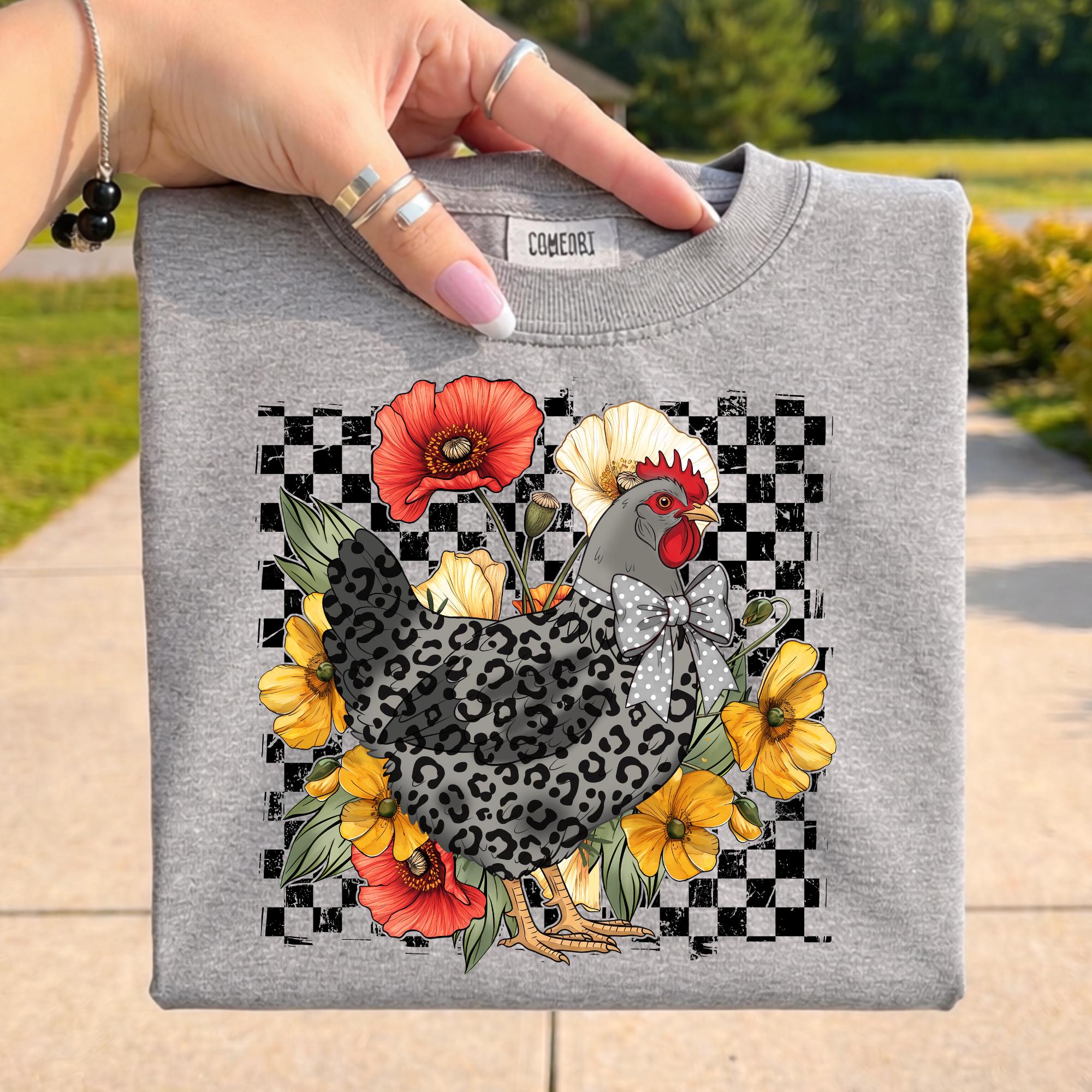 Leopard Pattern Chicken Leopard Chicken PNG, Checkered Floral Chicken PNG, Funny Chicken Shirt ...