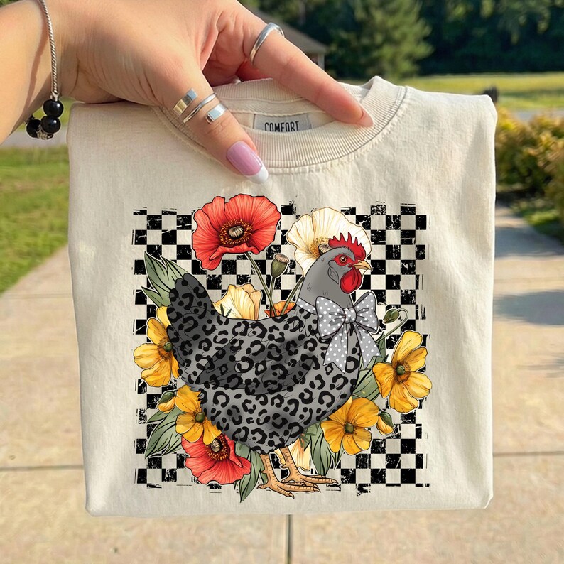Leopard Pattern Chicken Leopard Chicken PNG, Checkered Floral Chicken PNG, Funny Chicken Shirt ...
